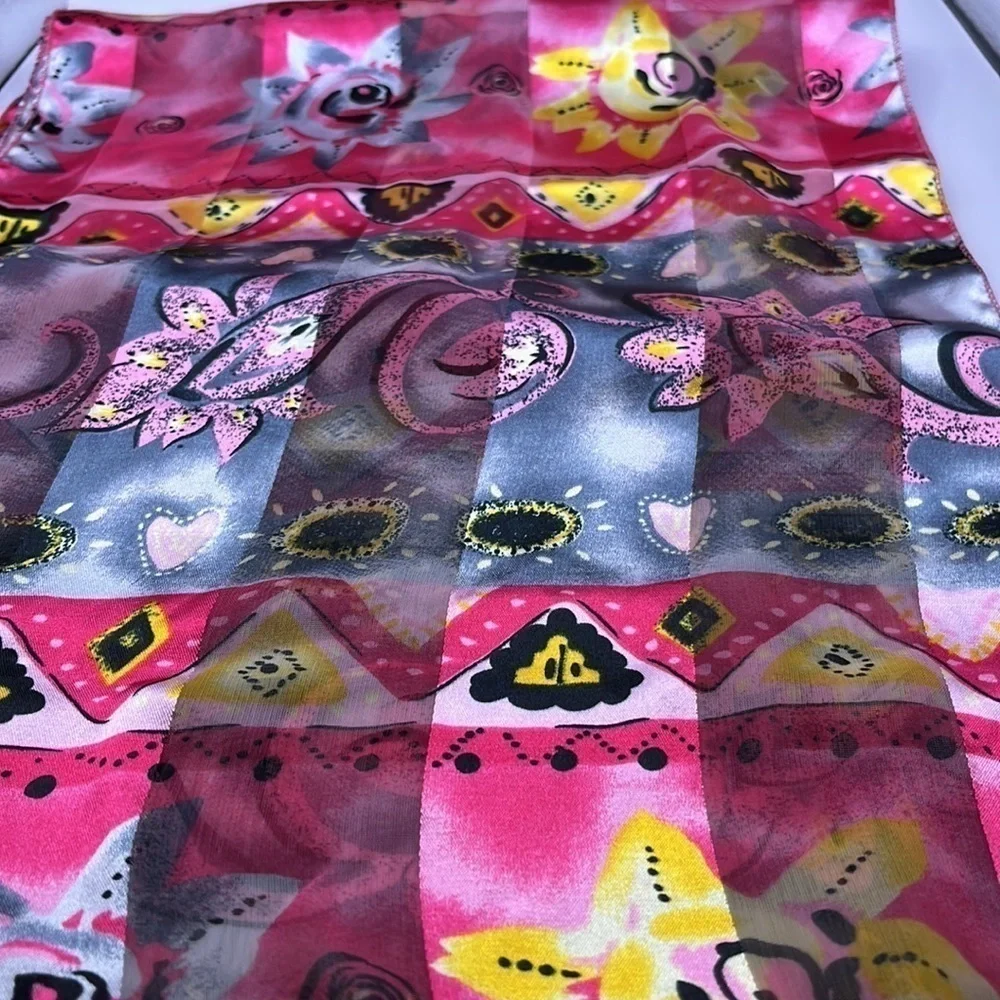 Pink and Black Yellow Bright Vibrant Scarf Barbie Pink Semi Sheer